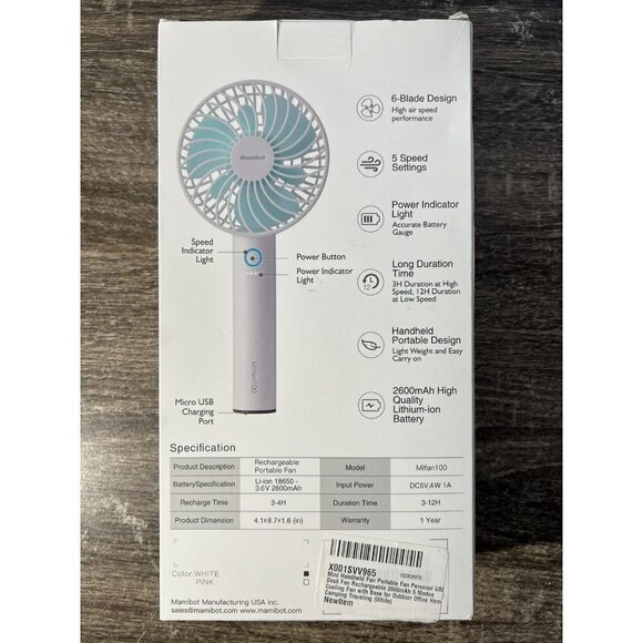 Handheld Electric USB Fans Mini Portable Outdoor Fan with Rechargeable 2600 mAh - Picture 2 of 4